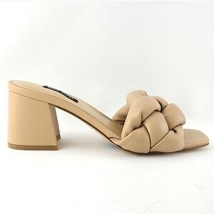 New Nine West Gotit3 Nude Puffy Braided Dress Sandals Block Heels  Size 7.5